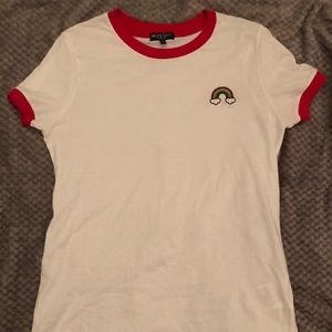 Cute Cuffed Rainbow Embroidered Shirt